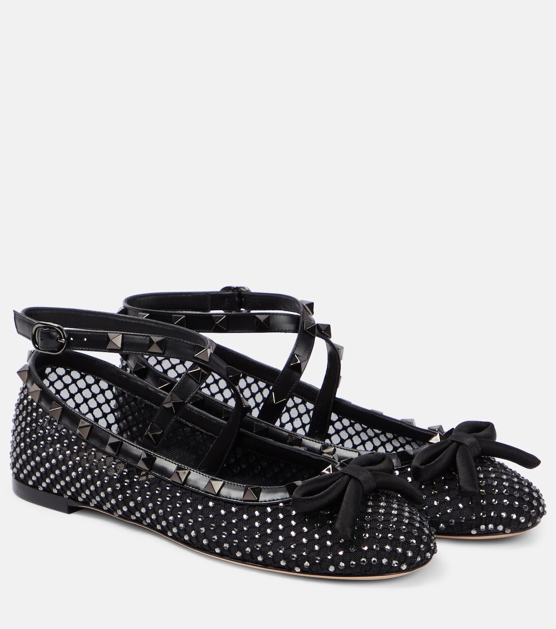 Балетки rockstud с сетчатой отделкой Valentino Garavani, черный