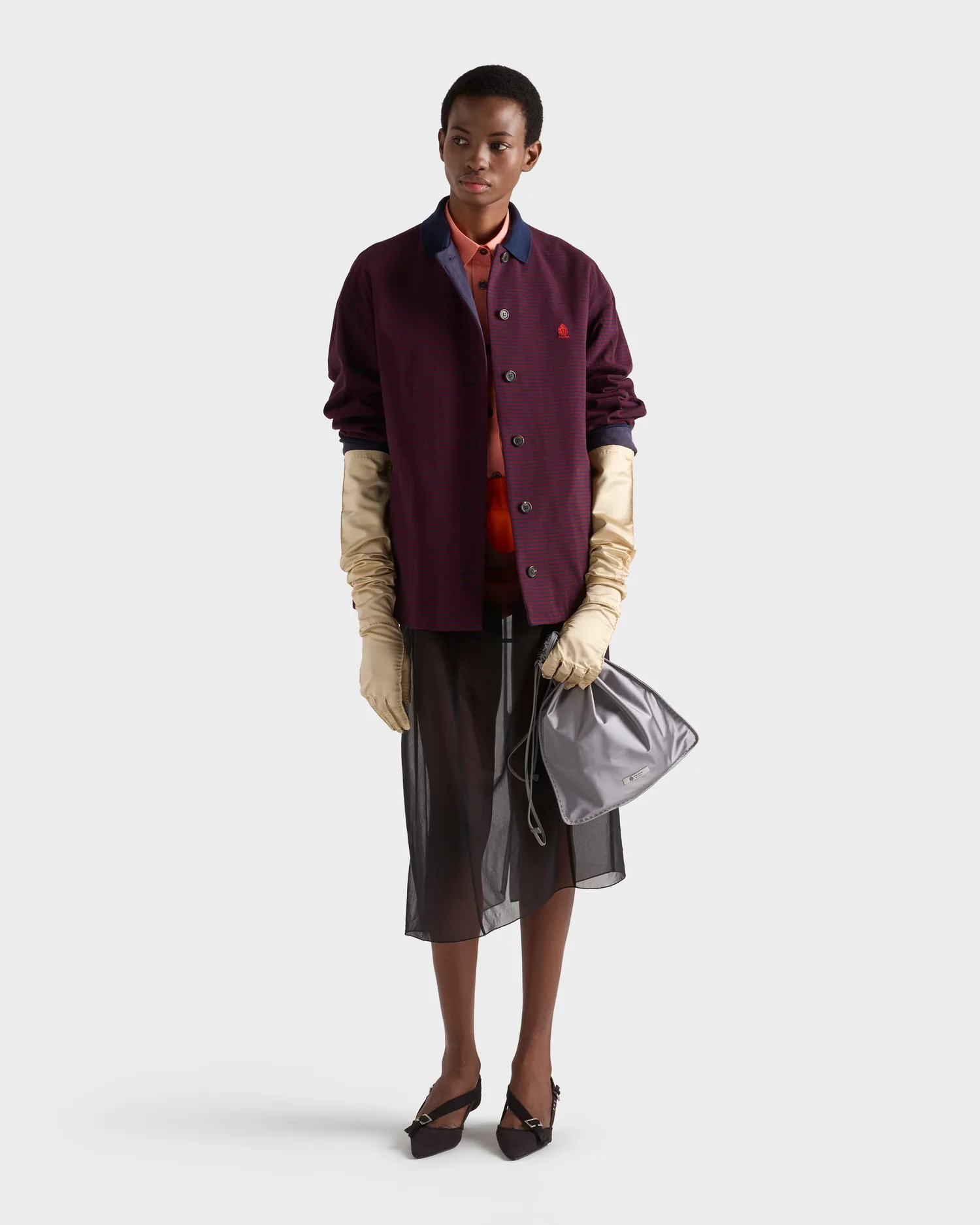 Пике блузон жакет Prada, гранатовый / синий / чернильно-синий — фото 2