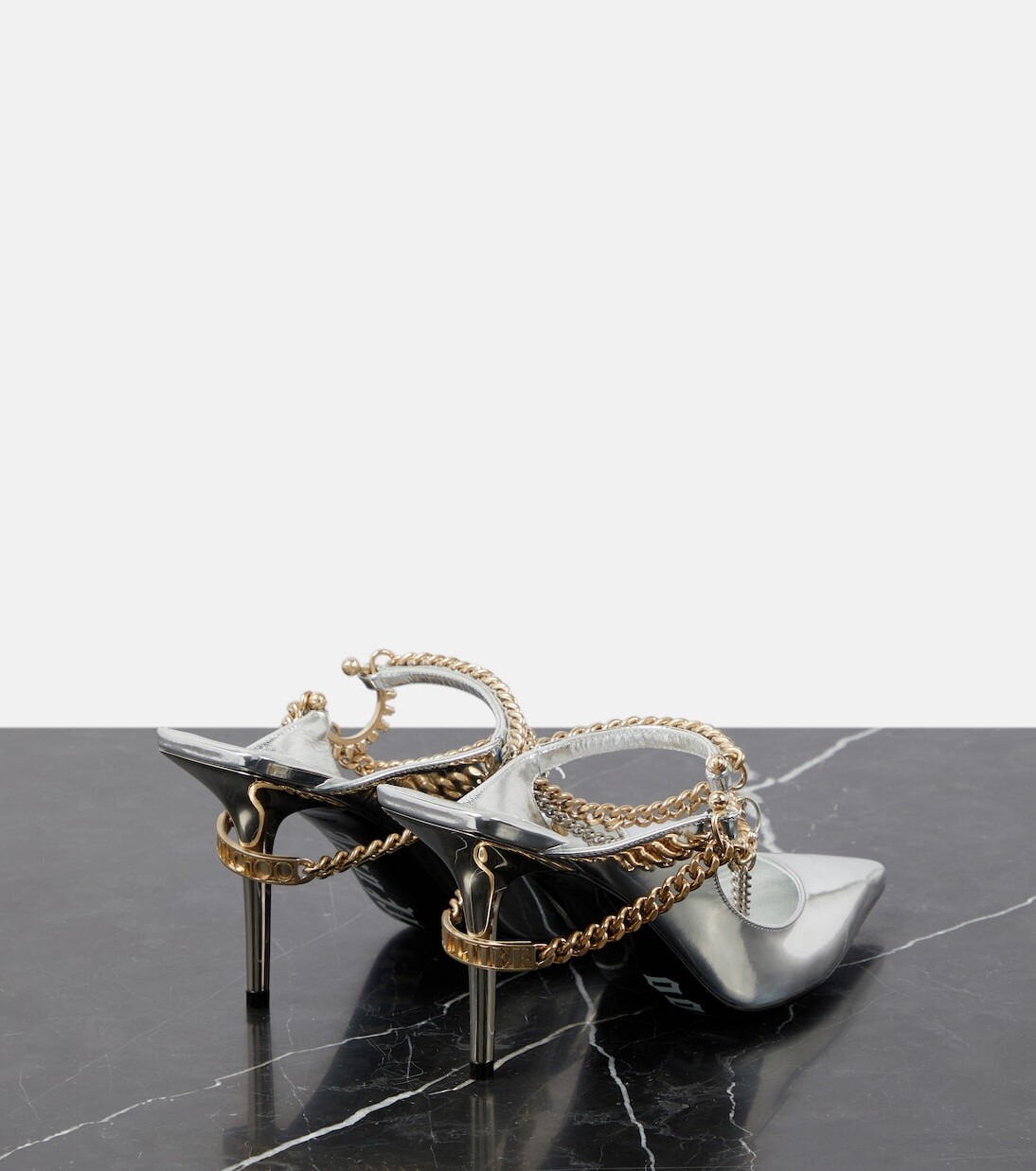 Кожаные туфли-лодочки с пяткой на пятке и декором из коллекции x jean paul gaultier Jimmy Choo, серебро — фото 3