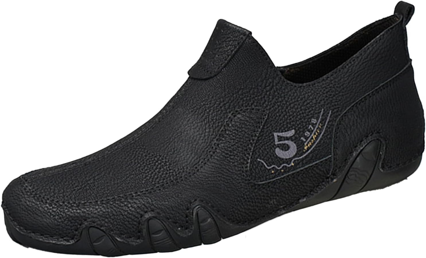 

Мужские винтажные кожаные мокасины-лоферы, удобные противоскользящие с боковой молнией, дышащие, для ходьбы и вождения, легкие повседневные кроссовки Etoryoox, черный