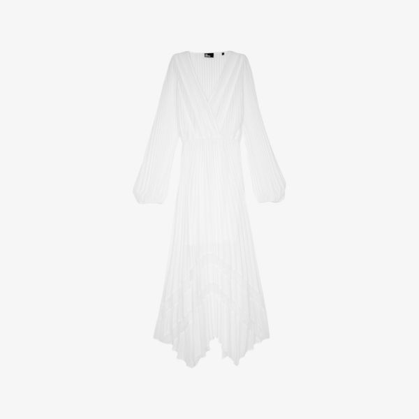 

Плетёное макси-платье с плиссировкой и кружевной отделкой The Kooples, экрю