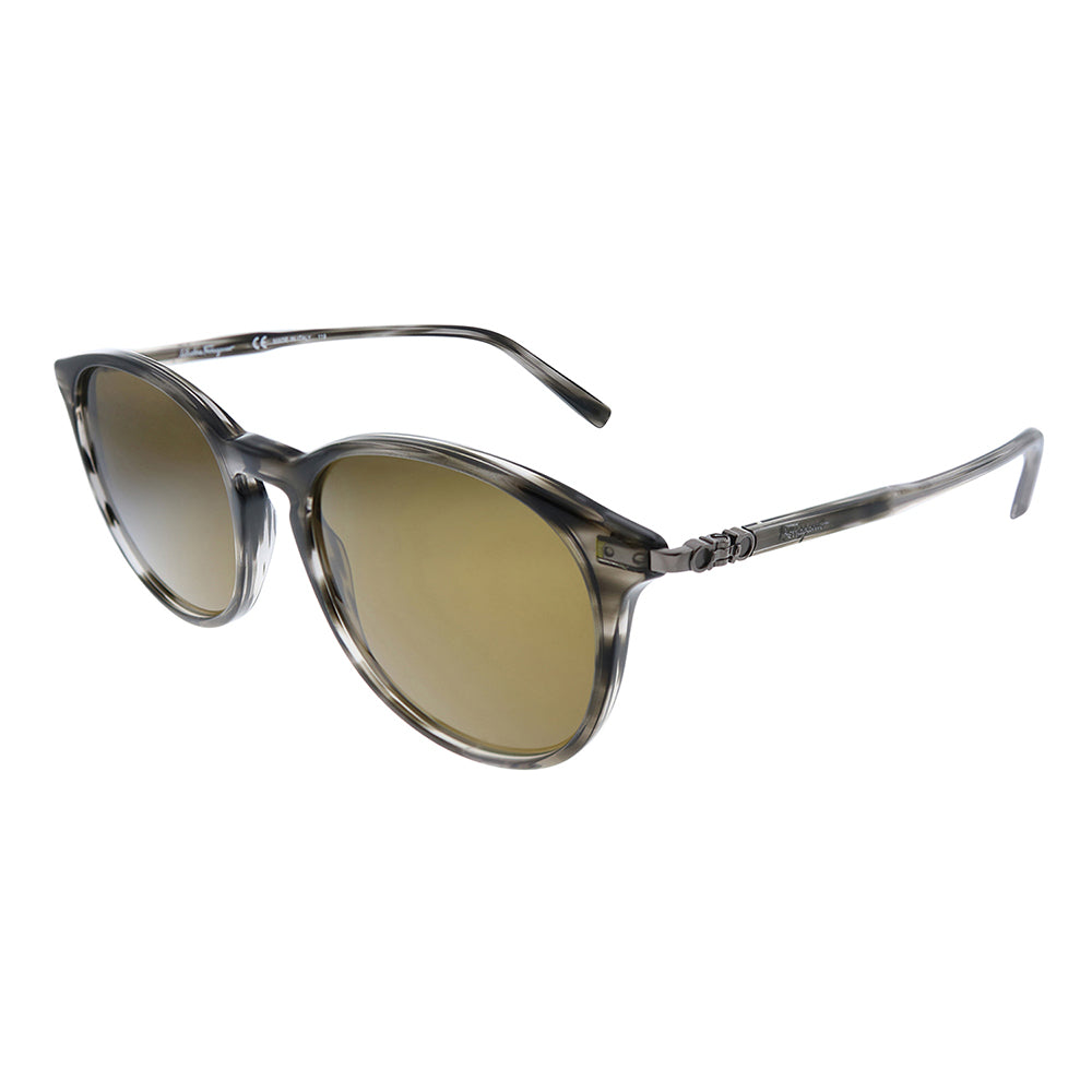 

Salvatore Ferragamo SF 911S 003 53 мм унисекс круглые солнцезащитные очки, цвет striped grey