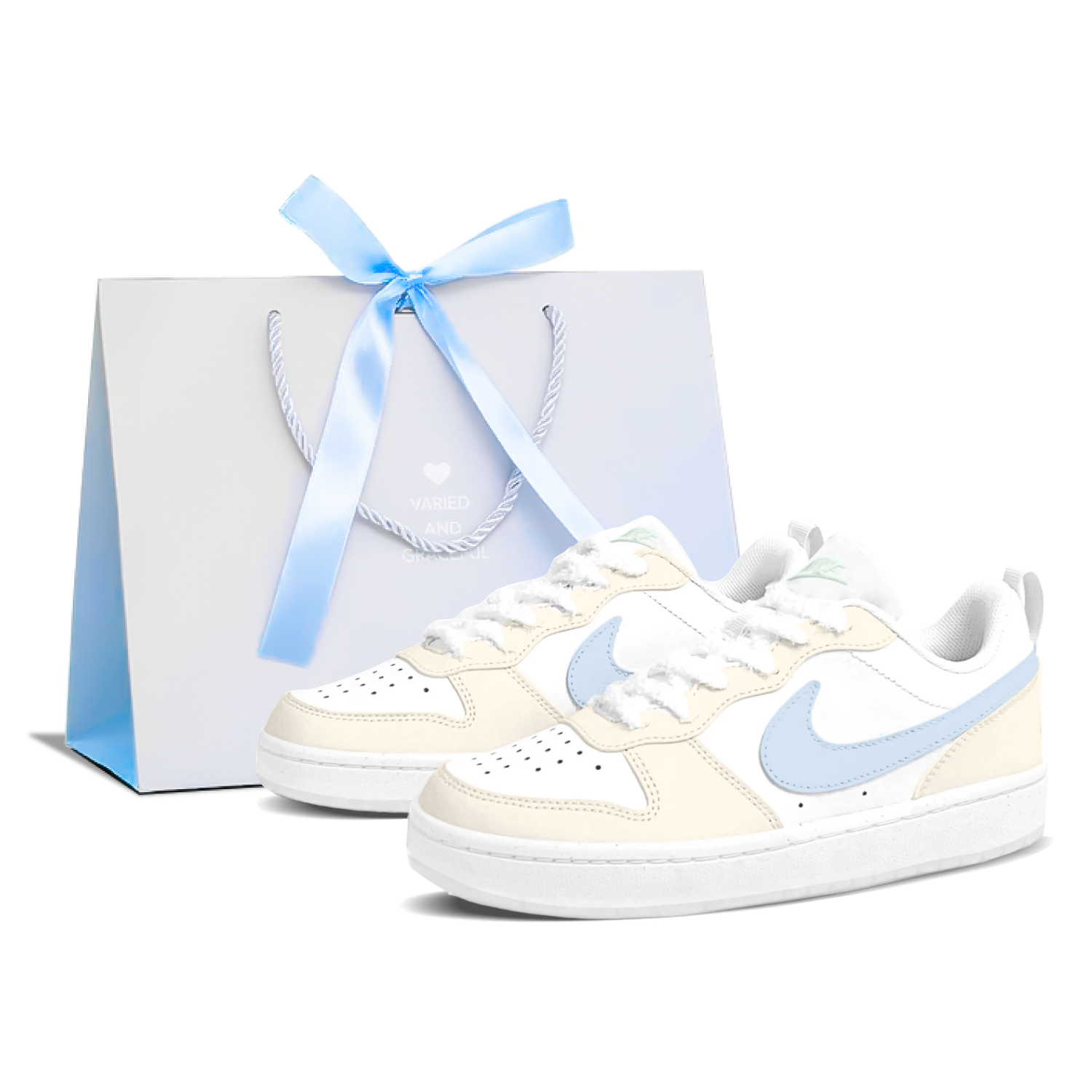 Nike Court Borough Sea Salt кремовые слойки амортизация низкие кроссовки для скейтбординга Custard Blue детские — фото 3