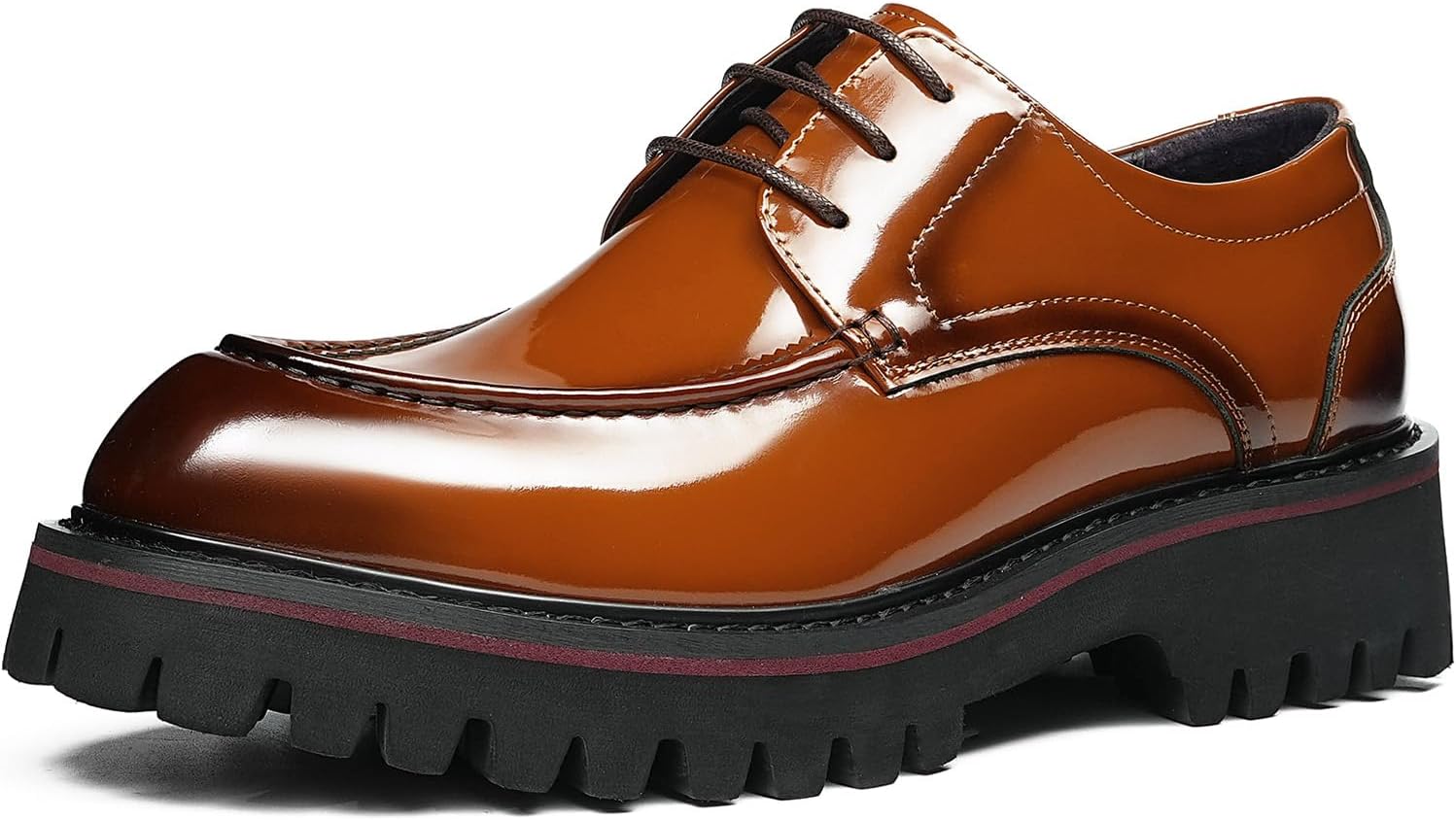 

Мужские туфли дерби с 3 отверстиями для шнурков, носок мокасин, стиль смарт-кэжуал, лакированная кожа, открытая шнуровка, прочные и удобные, модель 23730 Windhana, коричневый