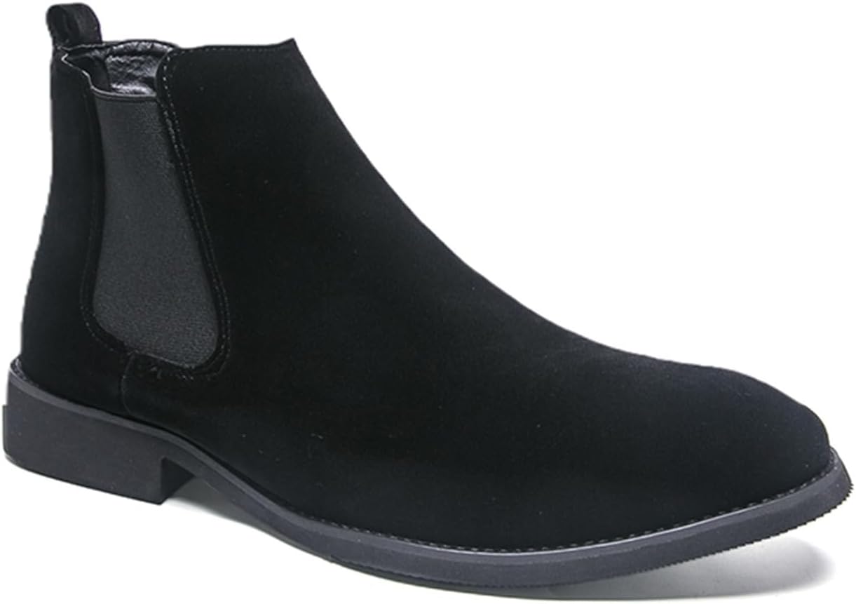 

Мужские замшевые ботинки челси на слипонах с круглым носком, низким каблуком для повседневной носки, выпускного, свадьбы, вечеринки и деловых мероприятий Tengfeifly, черный