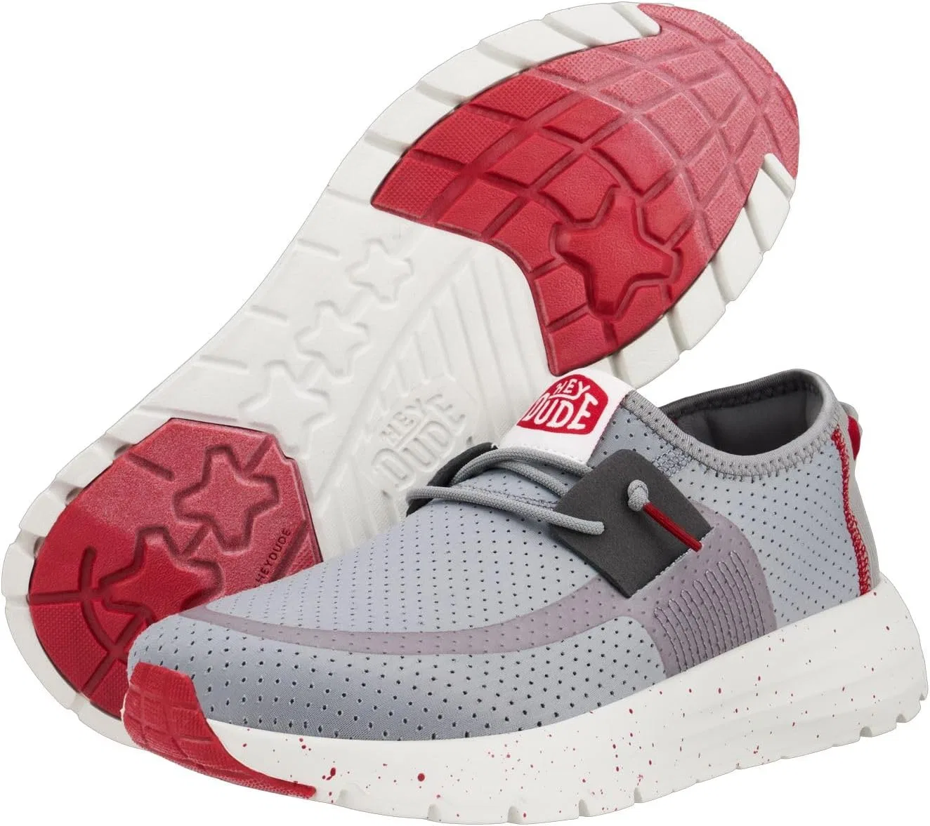 Мужские кроссовки-слипоны Hey Dude Sirocco Perf Mesh, удобные и легкие, Light Grey Red — фото 3