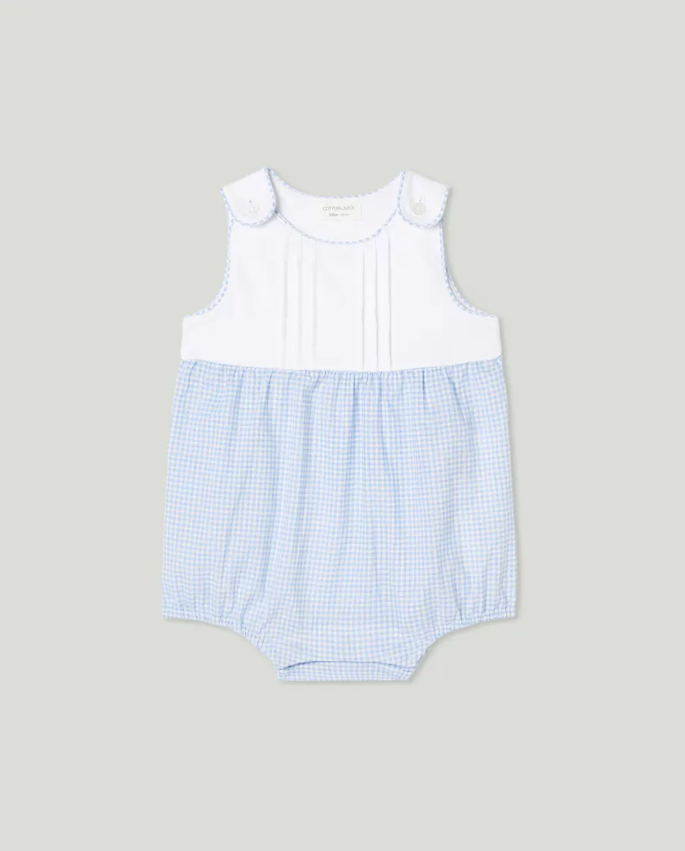 

Короткий комбинезон для мальчика с принтом в клетку Cotton Juice, синий