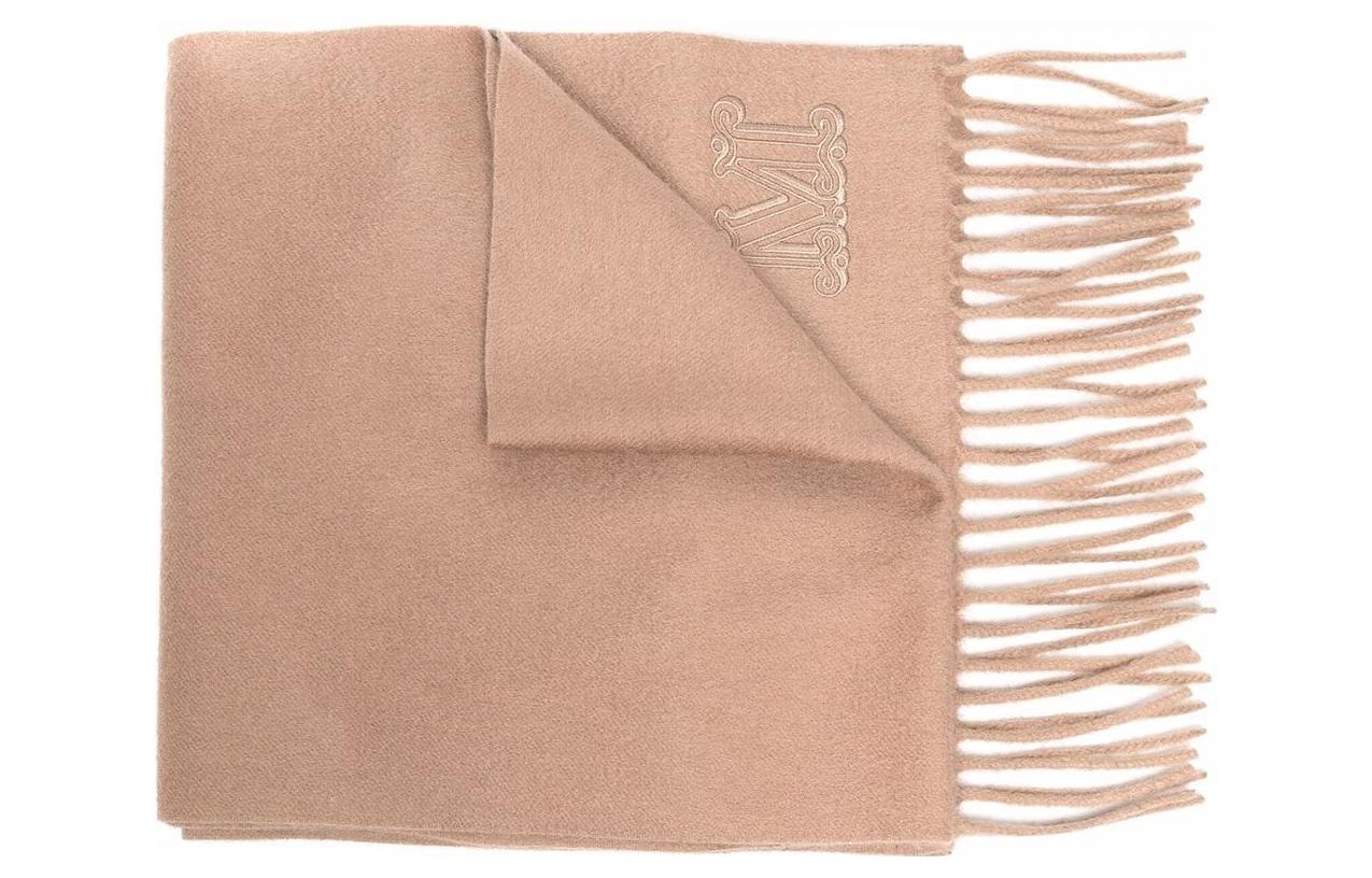 

Кашемировый шарф Max Mara с нашивкой и бахромой Maxmara, коричневый