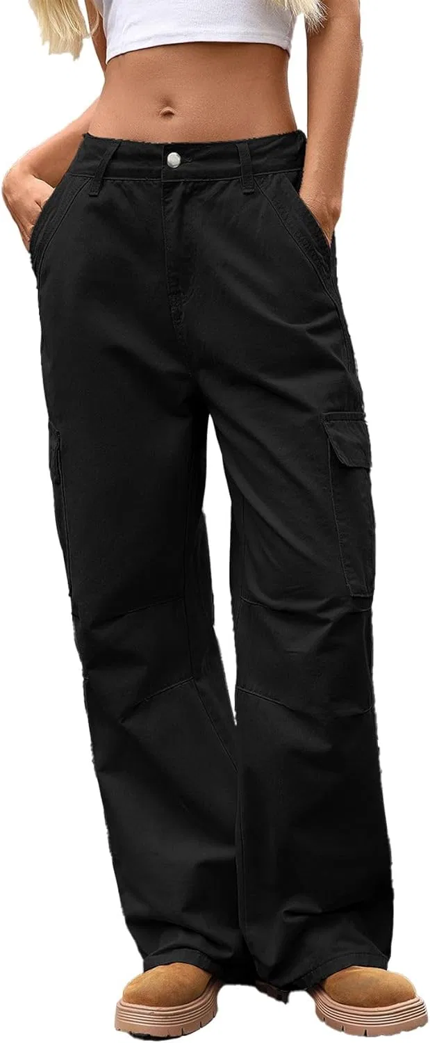 Джинсы карго с завышенной талией, Black