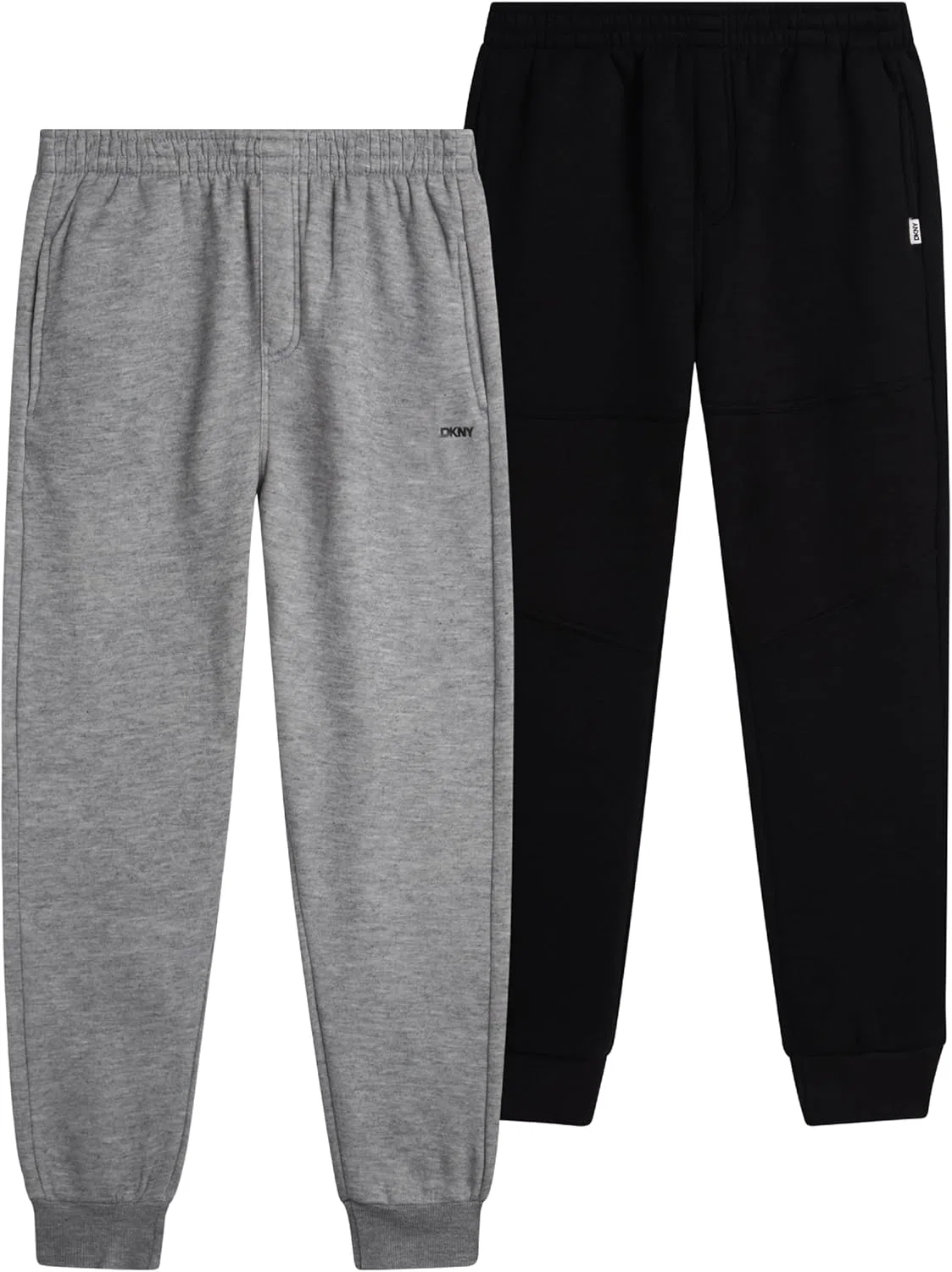 Спортивные штаны DKNY для мальчиков - комплект из 2 штук, из мягкого флиса, с эластичным поясом и карманами, средне-серый меланж/черный — фото 2