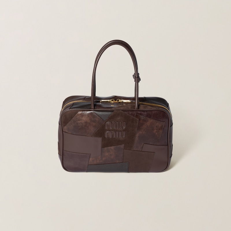 

Красивая кожаная сумка в стиле пэчворк Miu Miu, коричневый