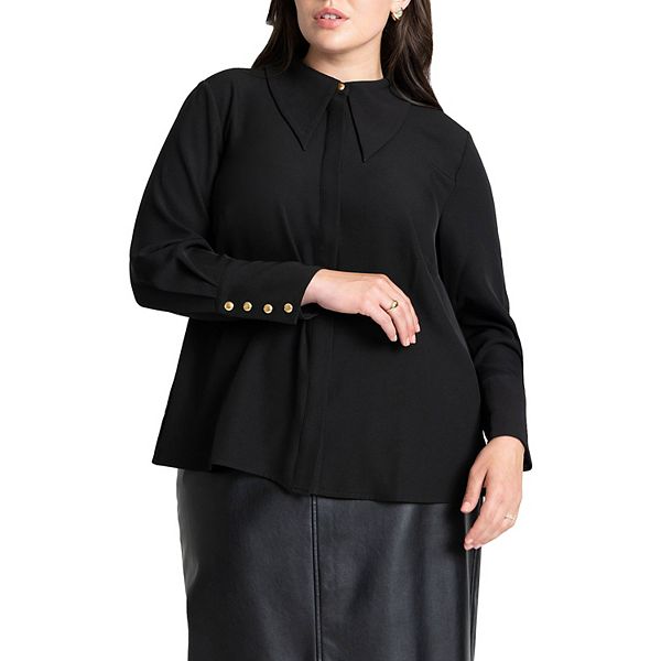 

Женская рубашка с заостренным воротником и пуговицами plus size Eloquii, Totally Black