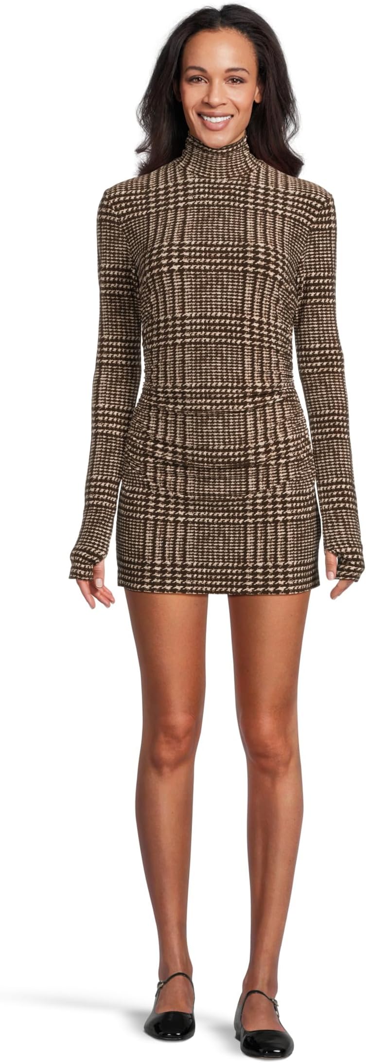 

Платье Norma Kamali Long Sleeve Turtleneck Pickleball Dress, цвет Choc Glenn Plaid Twd