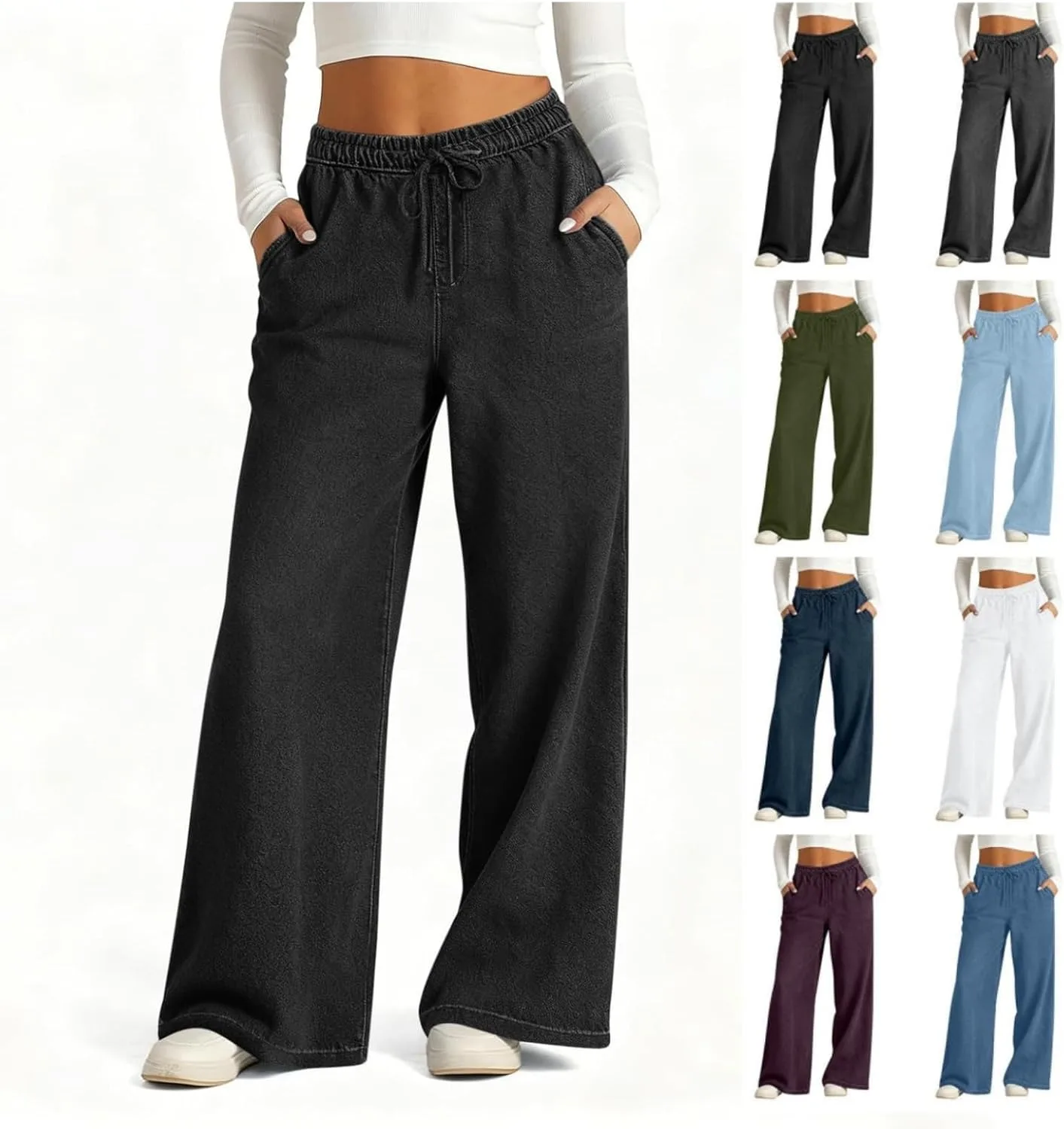 

Женские джинсы с завязками wide leg на высокой талии с карманами и эластичным поясом Rtdyvyuhb