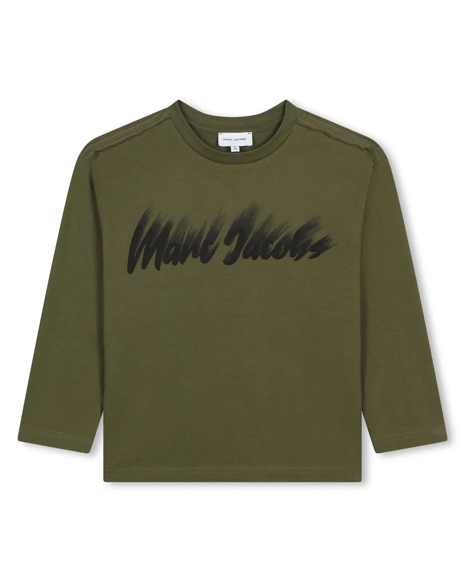 

Детская футболка из 100% хлопка с логотипом спереди Marc Jacobs, цвет Kaki