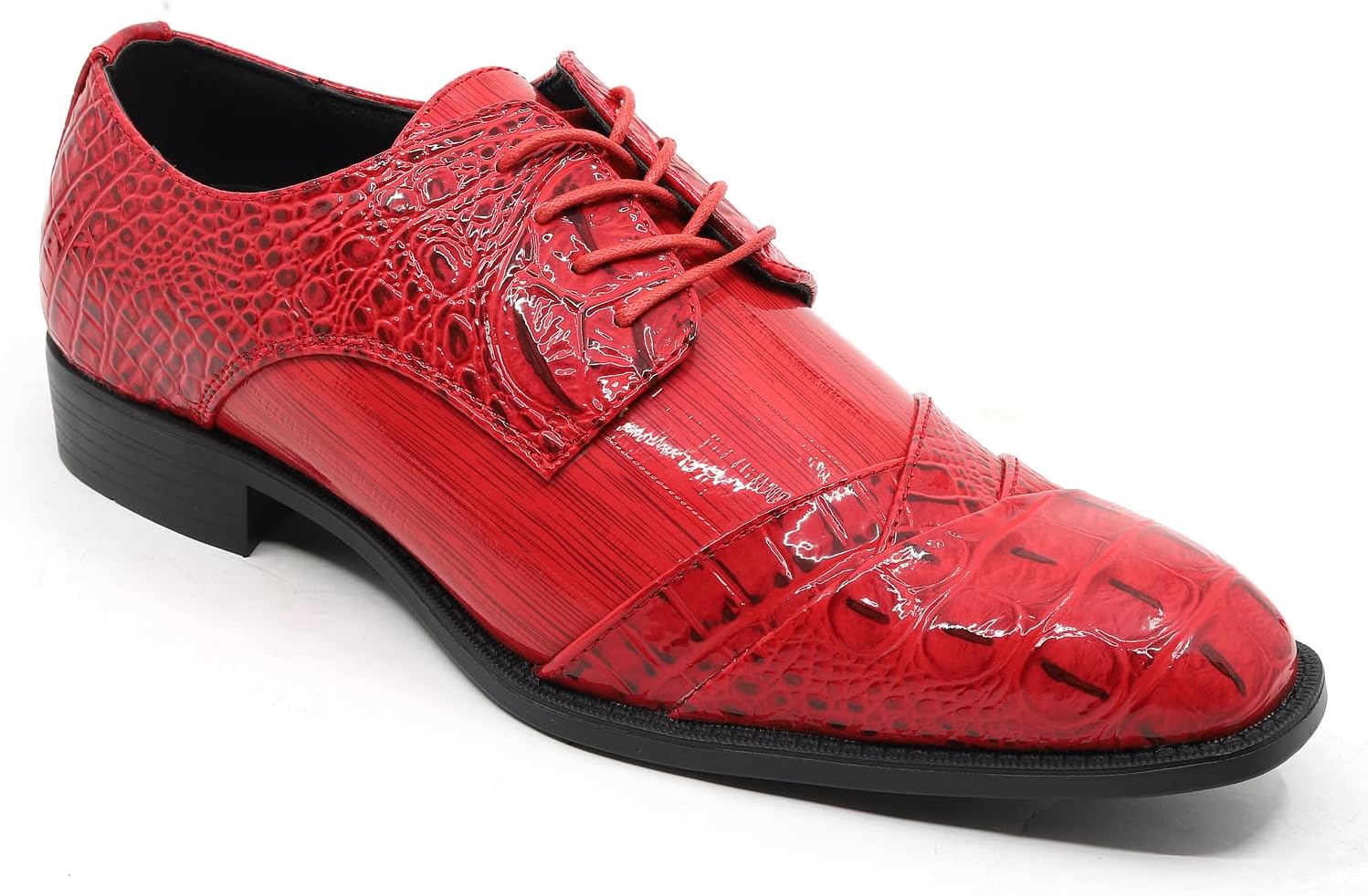 

Мужские туфли Metrocharm, смокинг, свадебные, с шнуровкой, носок капля, модель croco-04, красный