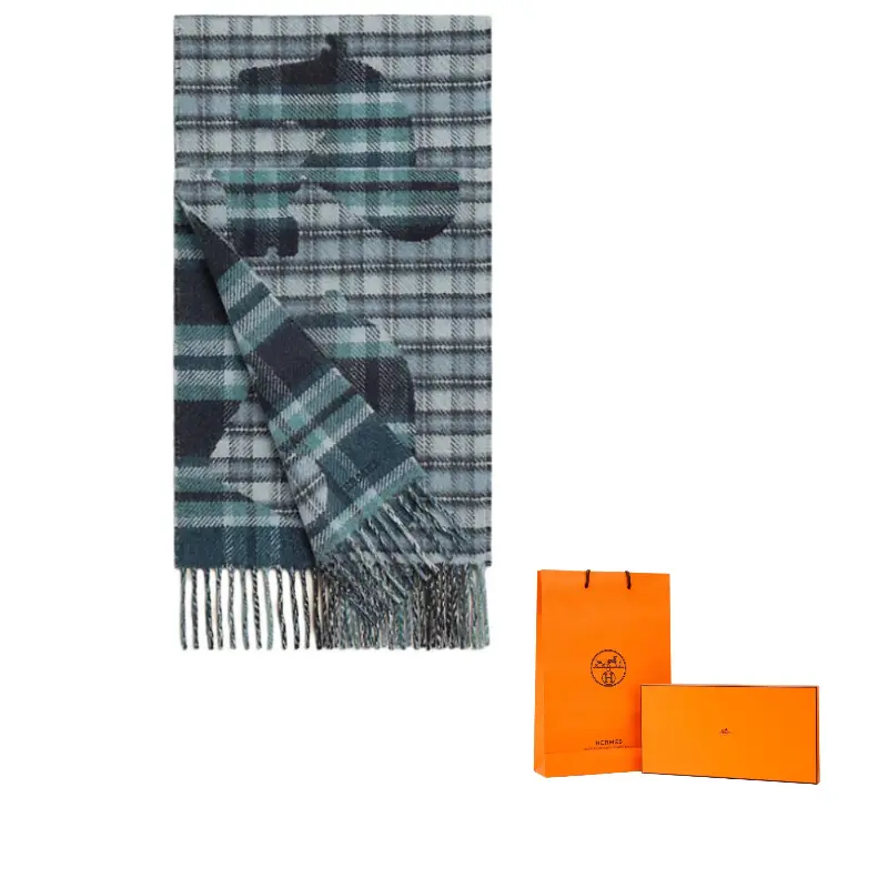 

HERMES Кашемировый вязаный шарф мужской синий, Blue