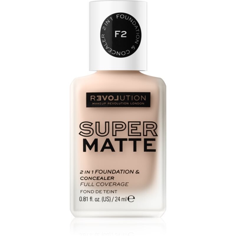 

Makeup Revolution, Тональная основа Relove Super Matte, Стойкая матирующая основа оттенка F2, 24 мл