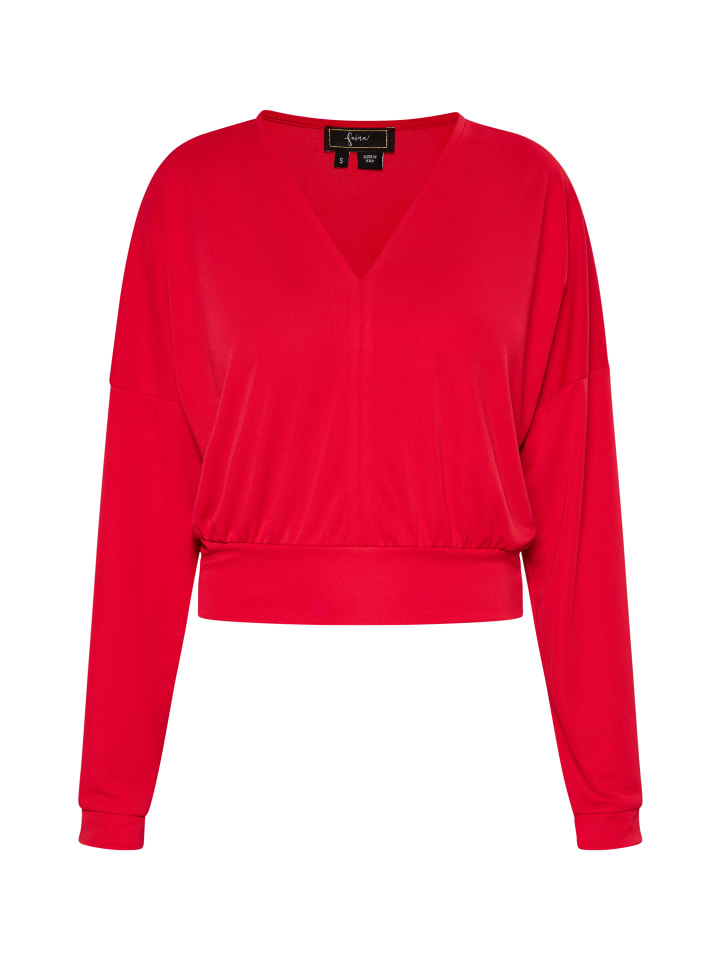 

Женская укороченная рубашка с длинными рукавами красного цвета faina