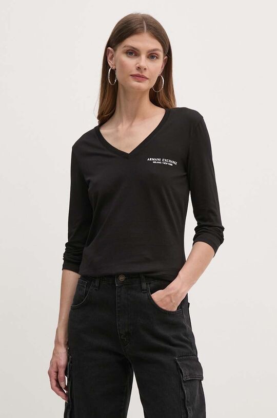 

Хлопковая рубашка с длинным рукавом Armani Exchange, черный