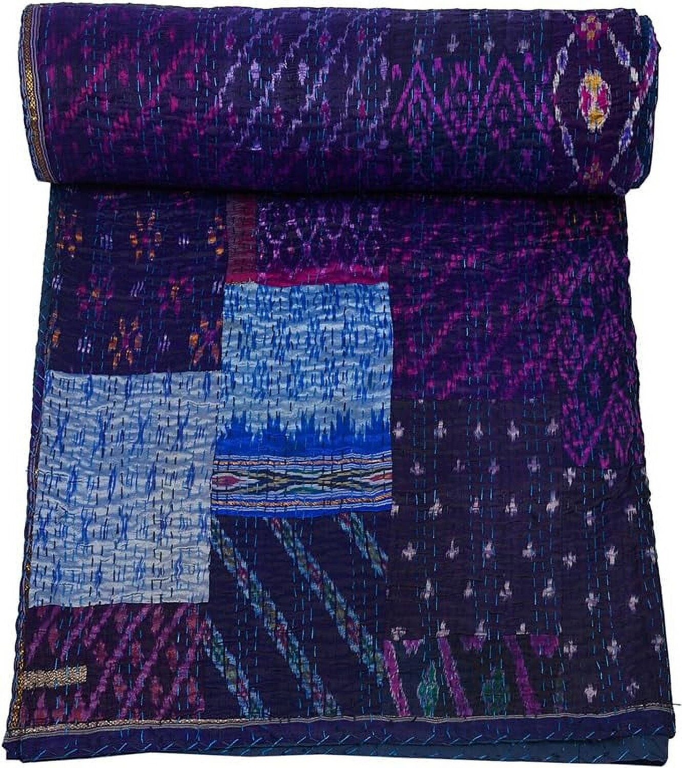 

Лоскутное шелковое одеяло Kantha, синий