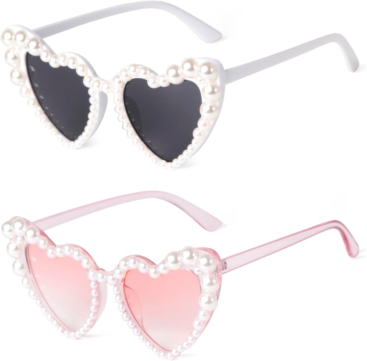 

Солнцезащитные очки в форме сердца для женщин, модные жемчужные солнцезащитные очки «кошачий глаз» в форме сердца для вечеринок и путешествий Laurinny, White+clear Pink