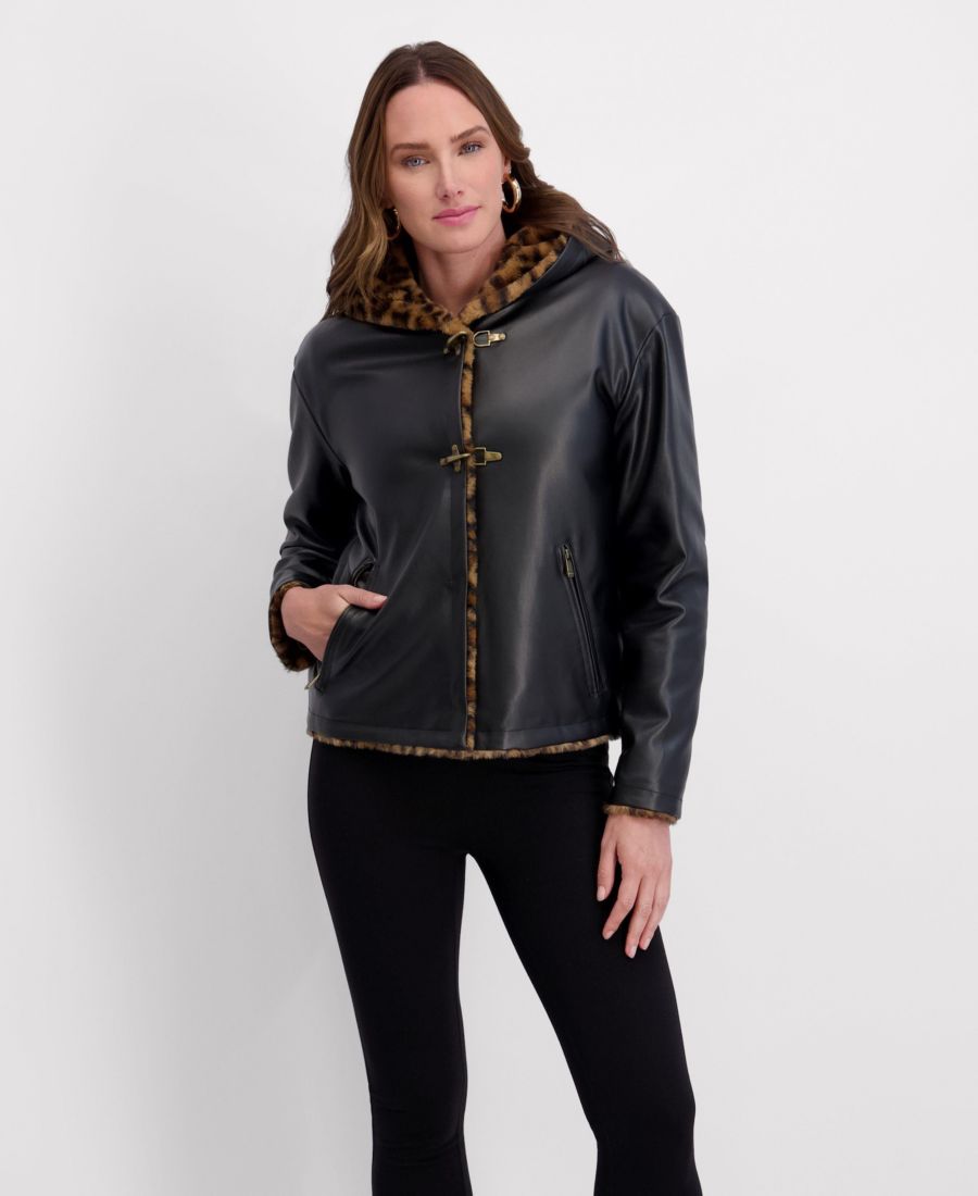 

Женская куртка из искусственного меха с подкладкой и застежкой-пуговицей в стиле пожарной куртки kensie, Black