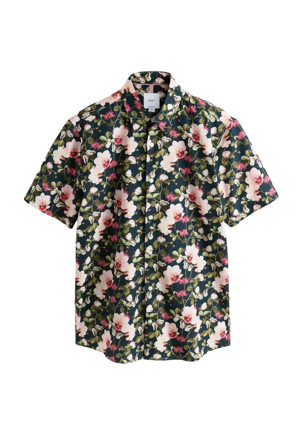 Рубашка Next, Regular fit kew garden print short sleeve shirt, темно-синий с розовым цветочным
