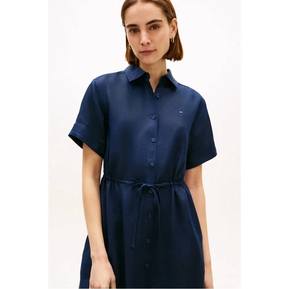 Женское льняное платье-рубашка с воротником миди тёмно-синее от Tommy Hilfiger Women — фото 3