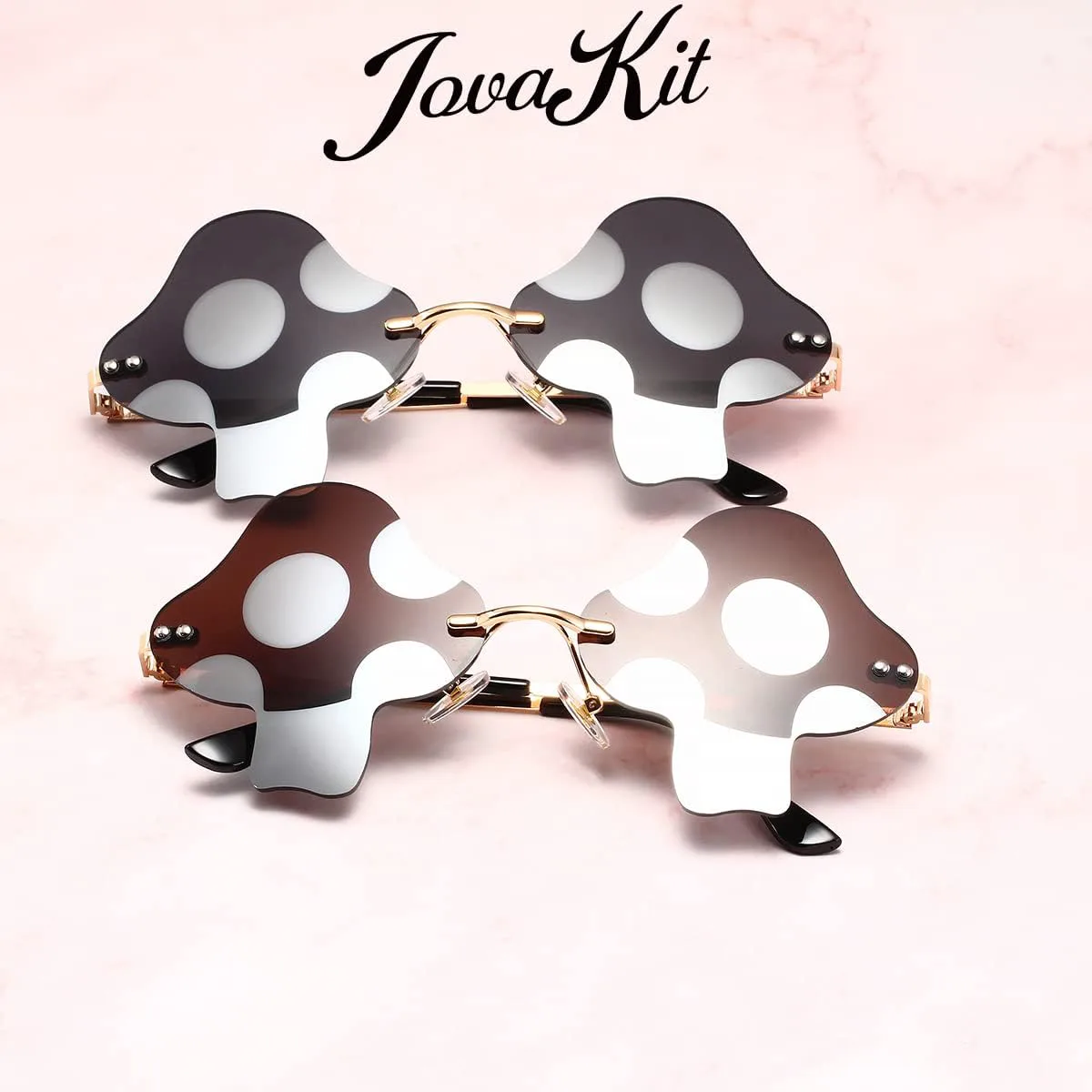 

Солнцезащитные очки JOVAKIT в форме гриба для женщин и мужчин, винтажные, без оправы, в стиле ретро, ​​для рейв-вечеринок и Хэллоуина, Two Pack: (Gold/Red+gold/Blue)