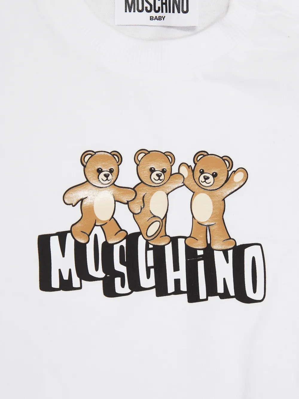 Комплект: футболка и шорты с графическим изображением мишки Moschino Kids, белый — фото 3