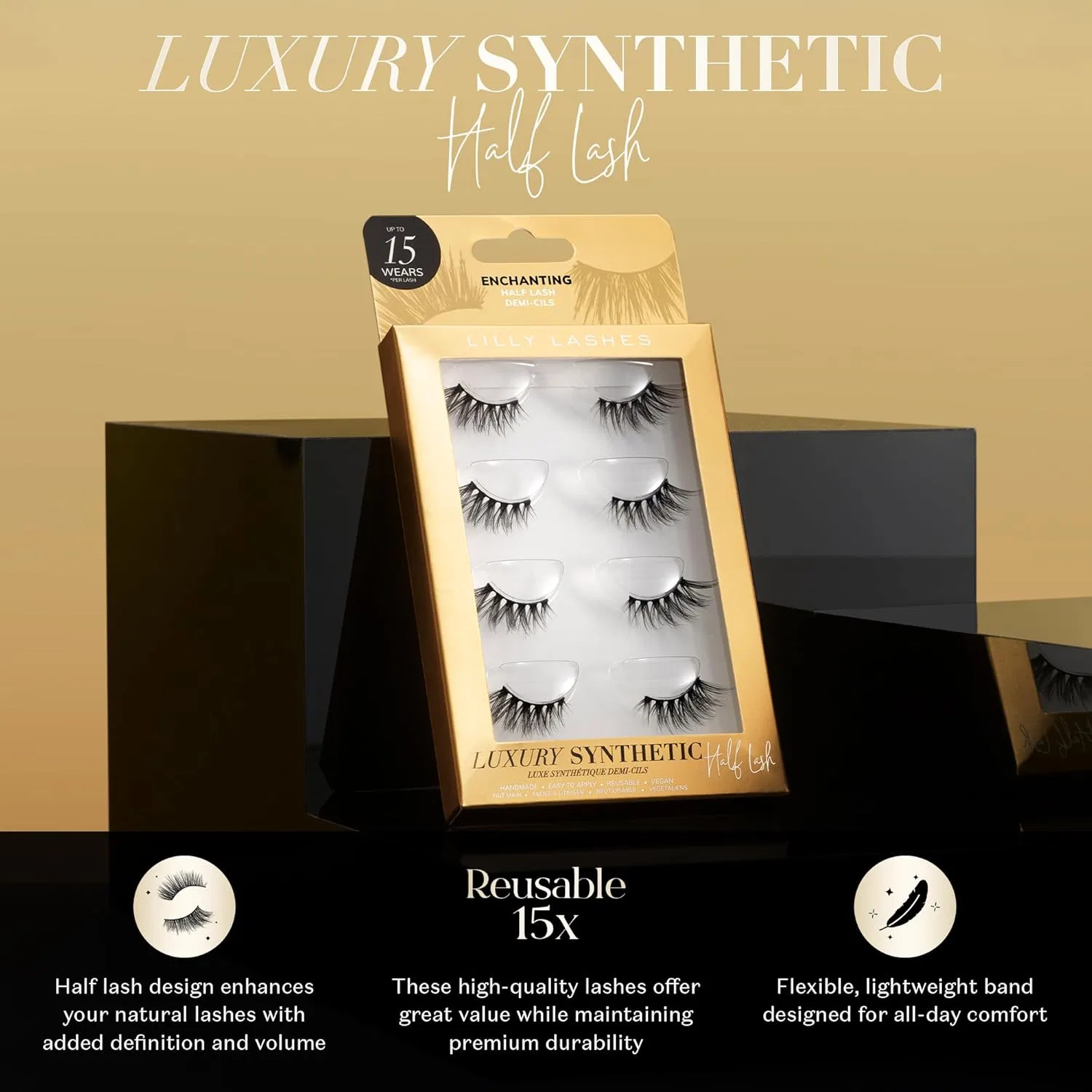 Накладные ресницы Lilly Lashes Luxury Synthetic Half Flash, 4 пары, золотой — фото 3
