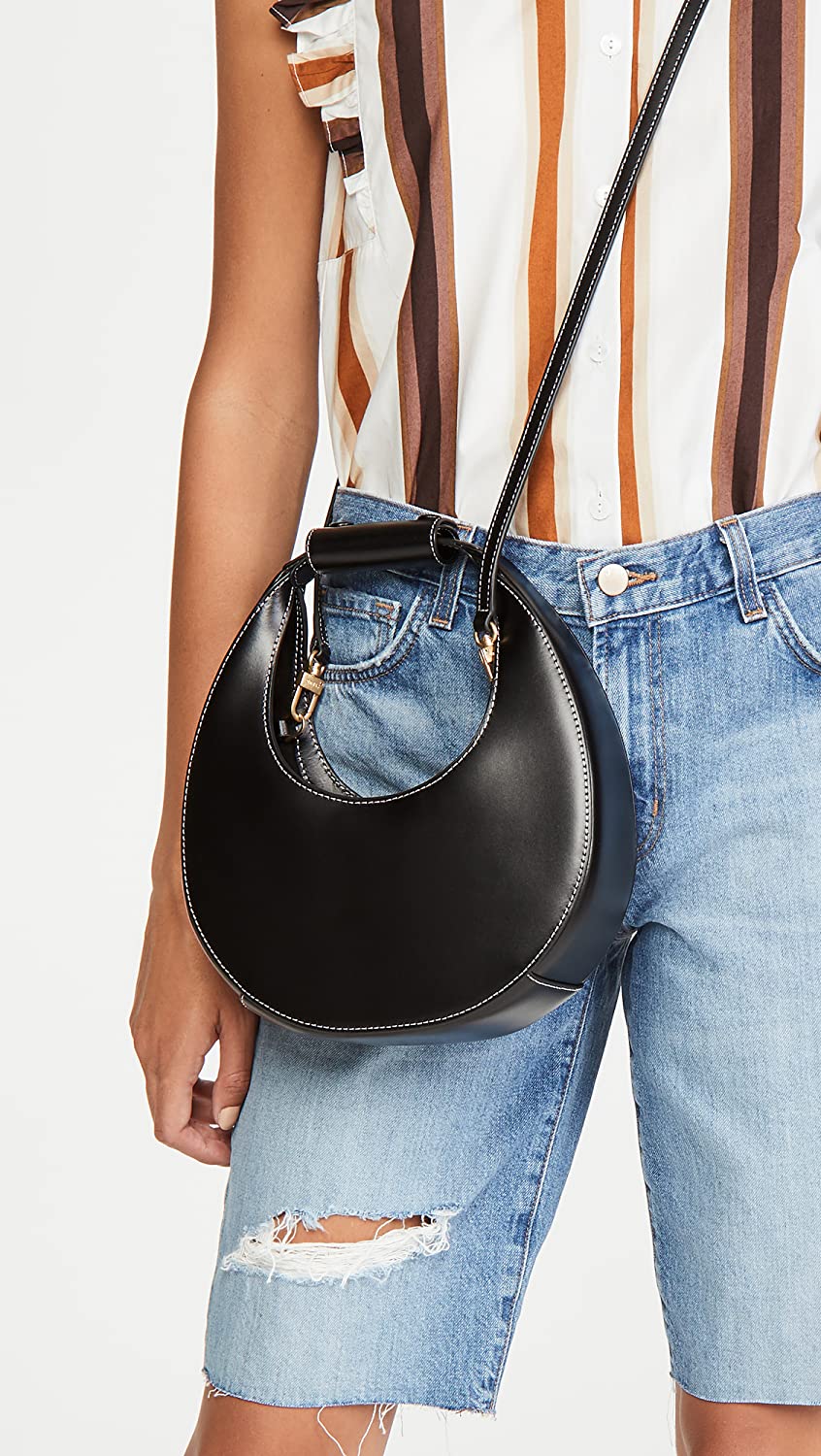 

Staud Женская структурированная сумка через плечо с ремешком Mini Moon Leather Bag Black OS, Черный, Staud Женская структурированная сумка через плечо с ремешком Mini Moon Leather Bag Black OS