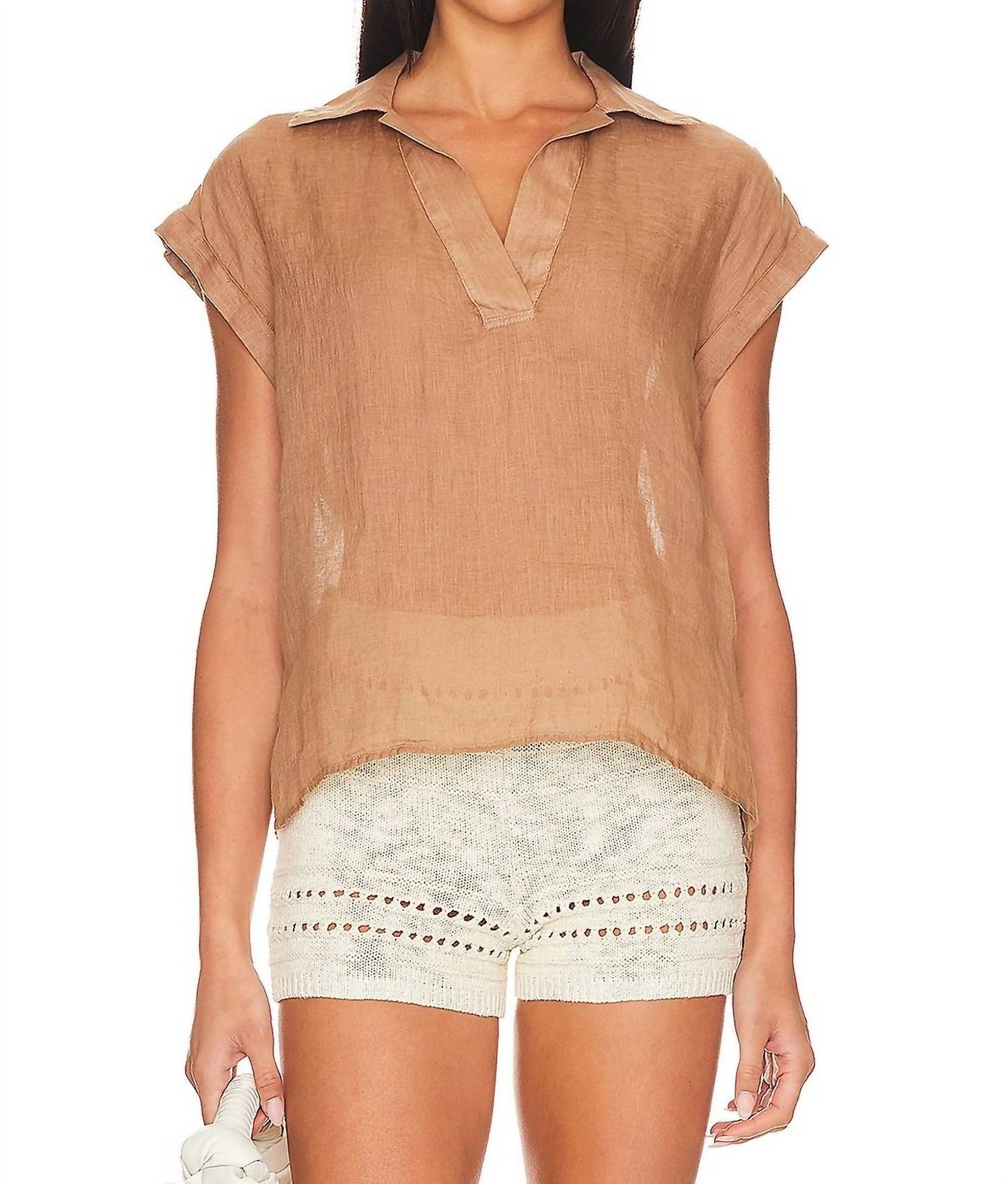 

Linen Short Sleeve Pullover Top In Desert Brown Bella Dahl