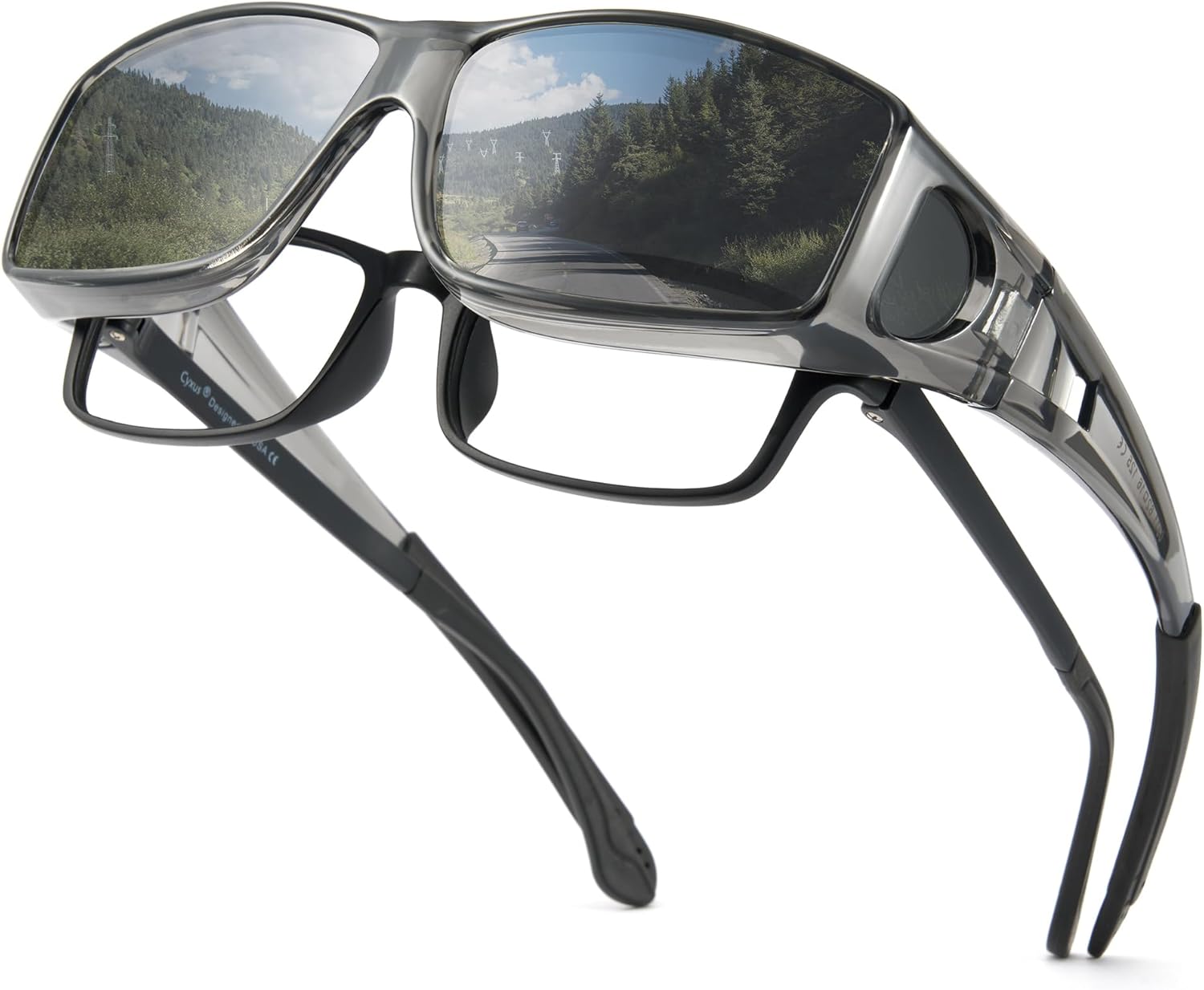 

Солнцезащитные очки Cyxus Fit Over Polarized для очков с диоптриями – защита от УФ-излучения для вождения, рыбалки и активного отдыха на природе, Less 5.7x1.57in-grey/Grey-1304