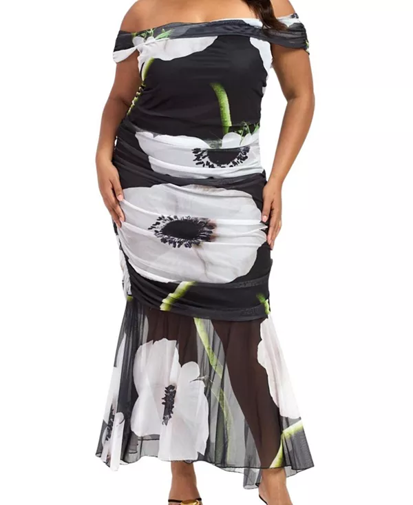 

Смелое платье миди с цветочным принтом и драпировкой Fashion-Szn Curve, мультиколор