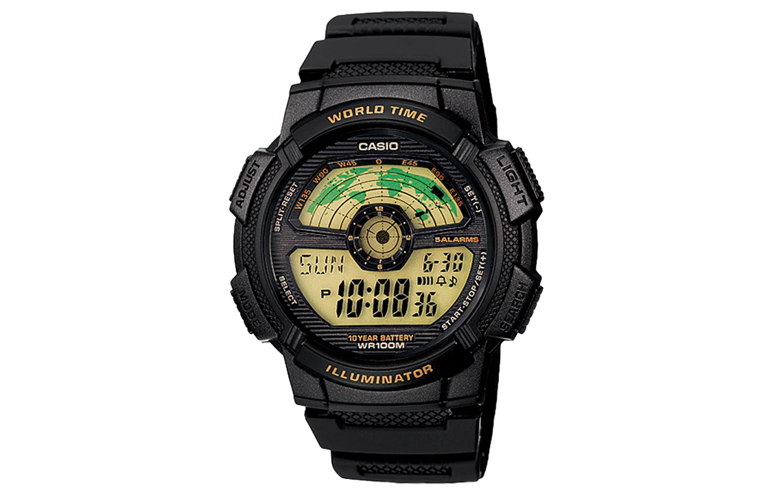 

Мужские молодежные черные часы AE-1100W-1BV CASIO