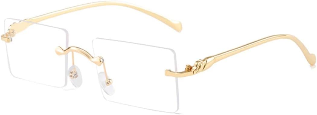 

Роскошные квадратные солнцезащитные очки без оправы с металлическими дужками для женщин, модные мужские солнцезащитные очки для активного отдыха, летних путешествий, с защитой от УФ-излучения UV400 TVTBBVV, Gold Clear