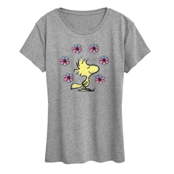 

Женская футболка с цветочным принтом «Peanuts Woodstock» Licensed Character, серый