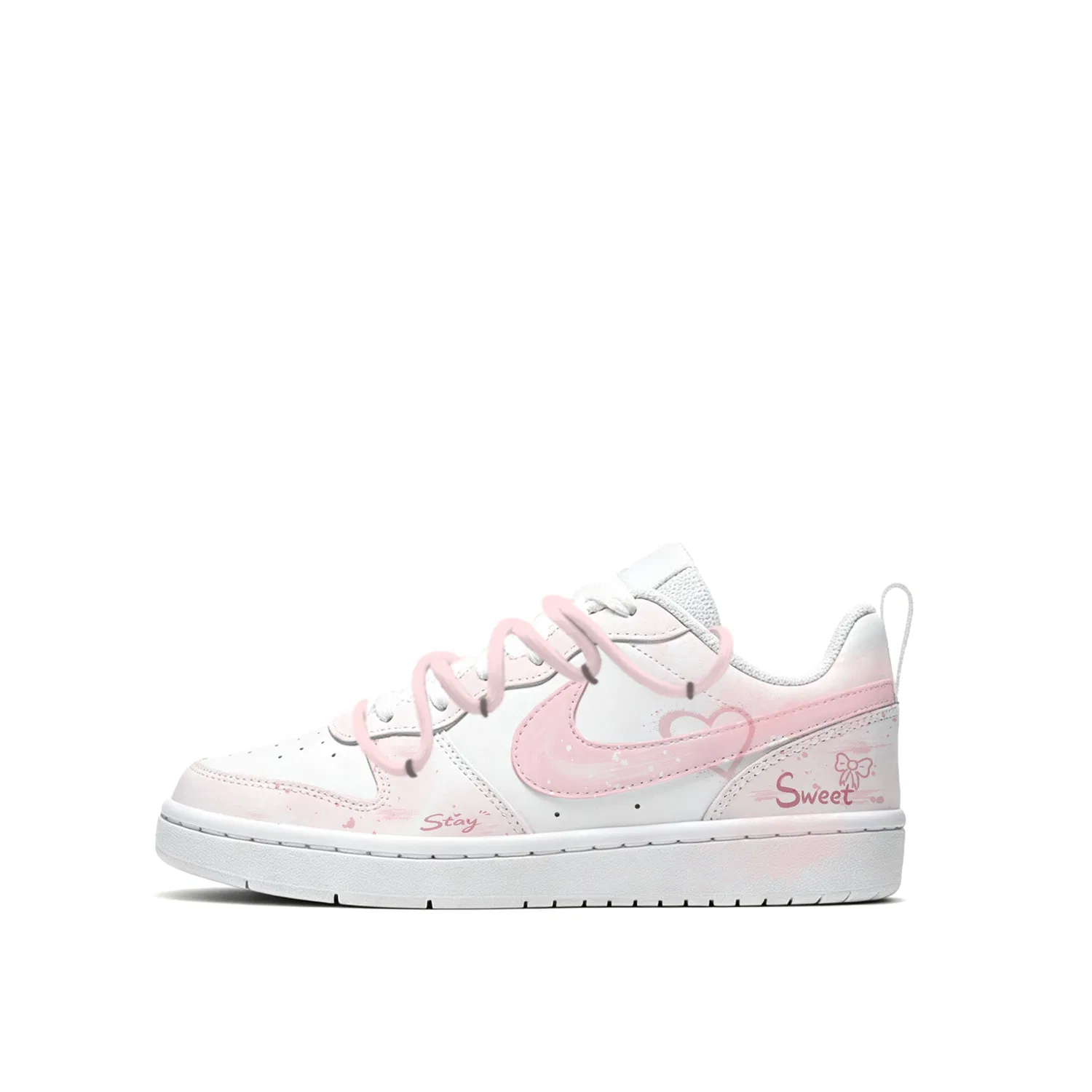 Детские скейтбординг кеды Nike Court Borough Heart Knot Pink/White — фото 4
