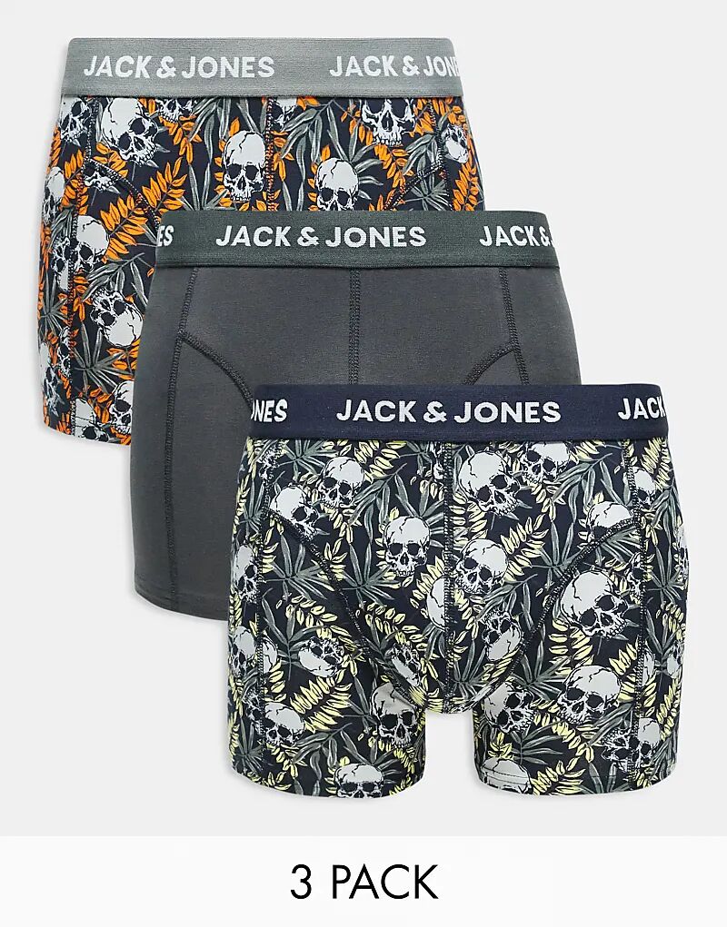 

3 пары трусов-транков с принтом черепа в темно-синем цвете Jack & Jones