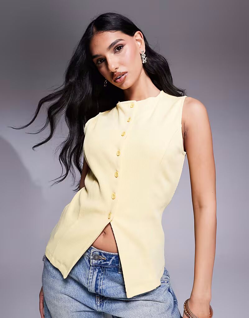 

Длинный жилет ASOS DESIGN с завязками в молочно-желтом цвете