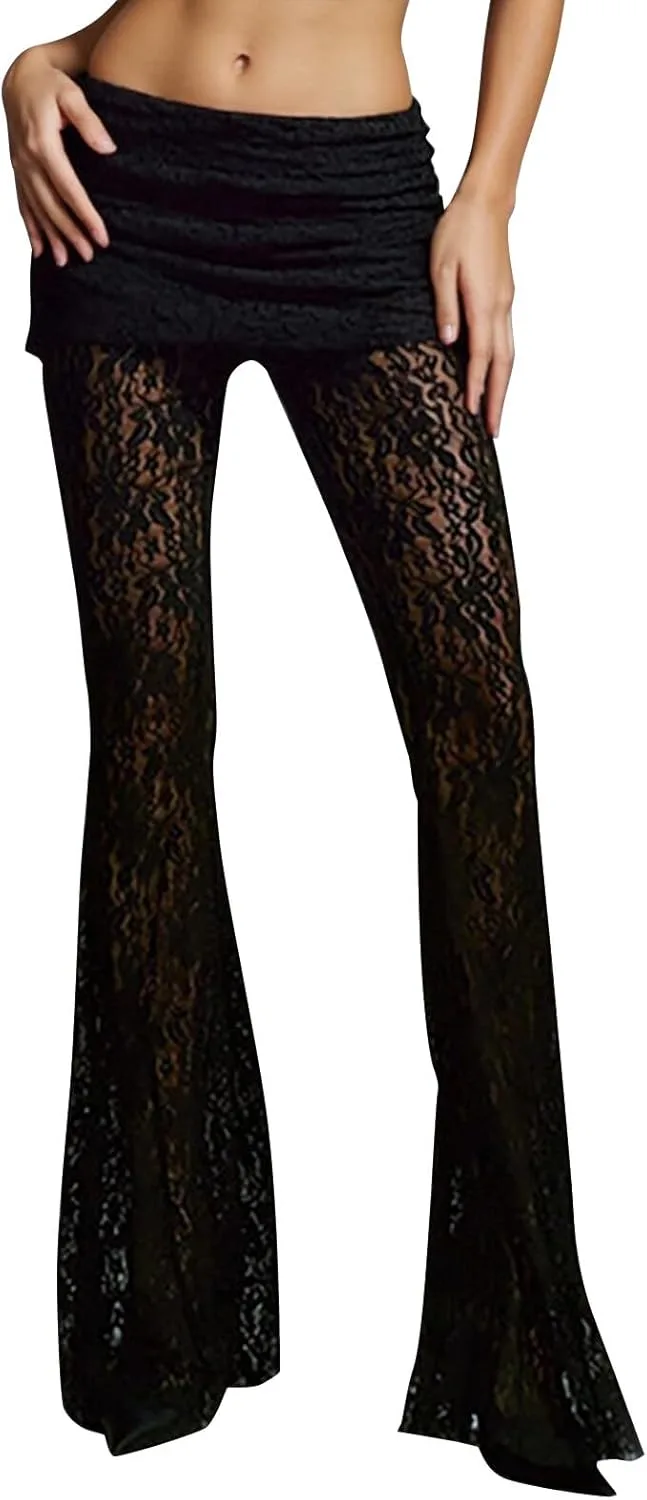 Generic Женские прозрачные кружевные повседневные брюки Sexy See Through с высокой талией и прямым кроем, летние комфортные штаны из сетчатой ткани
