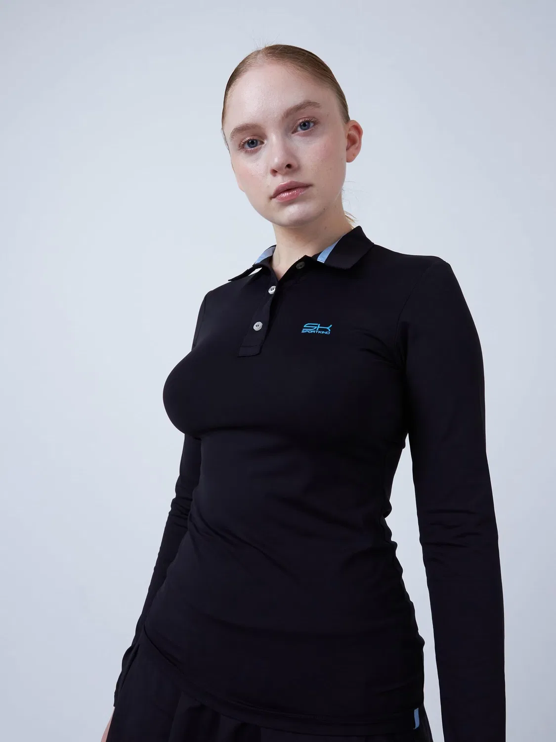 Футболка-поло с длинным рукавом Sportkind Performance Shirt, черная — фото 2