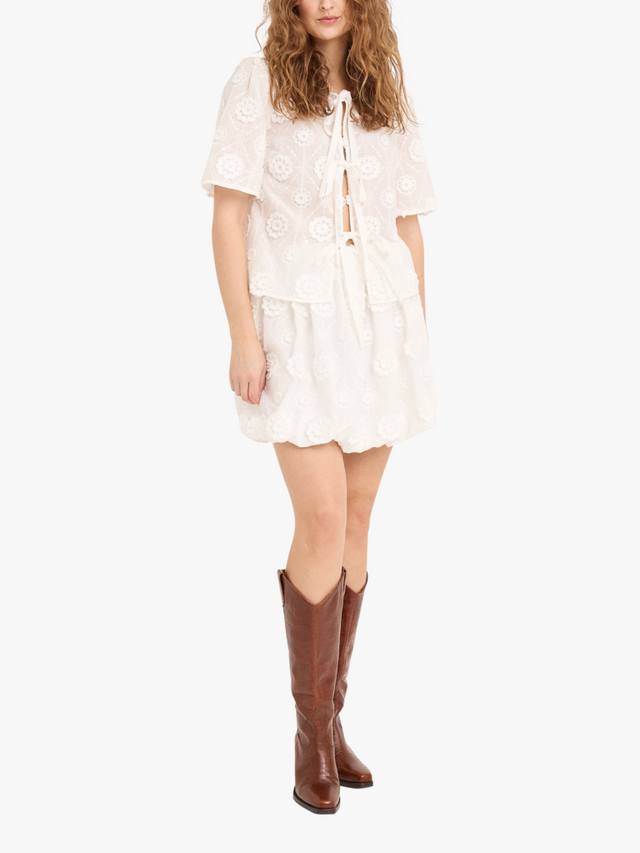 

Розамари короткий кардиган с коротким рукавом и круглым вырезом из хлопковой ткани с текстурой A-VIEW