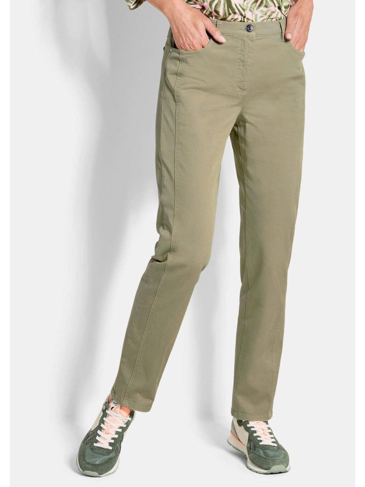 

GOLDNER Трикотажные брюки, хлопчатобумажные брюки с декоративными швами цвета хаки