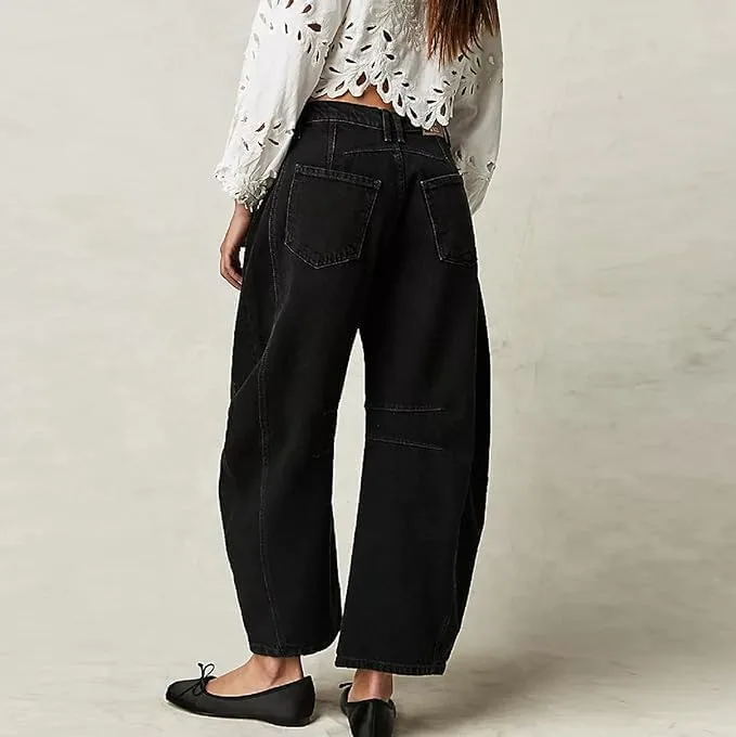 Брюки barrel jeans women black mid rise wide leg — фото 2