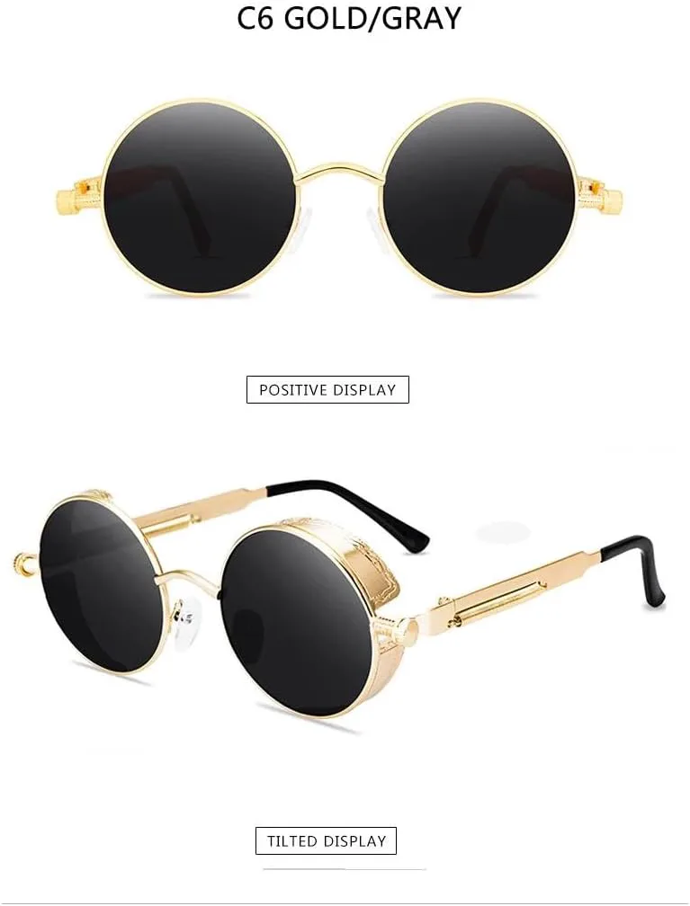 

Классические солнцезащитные очки в стиле стимпанк для мужчин и женщин, винтажные круглые очки, модные очки для вождения с защитой от УФ-излучения UV400 UQKY, Red/Pink