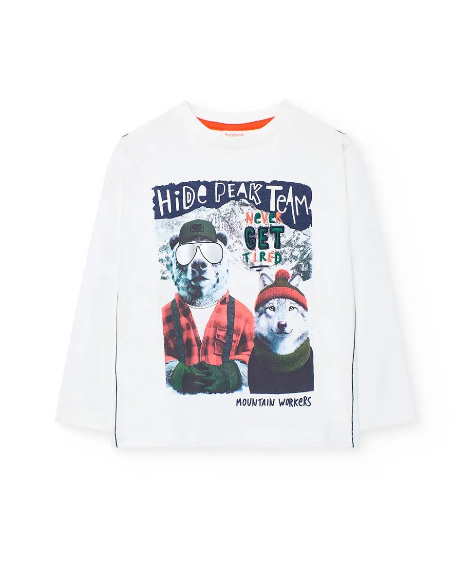 

Детская футболка с рисунком спереди и длинным рукавом Boboli, белый