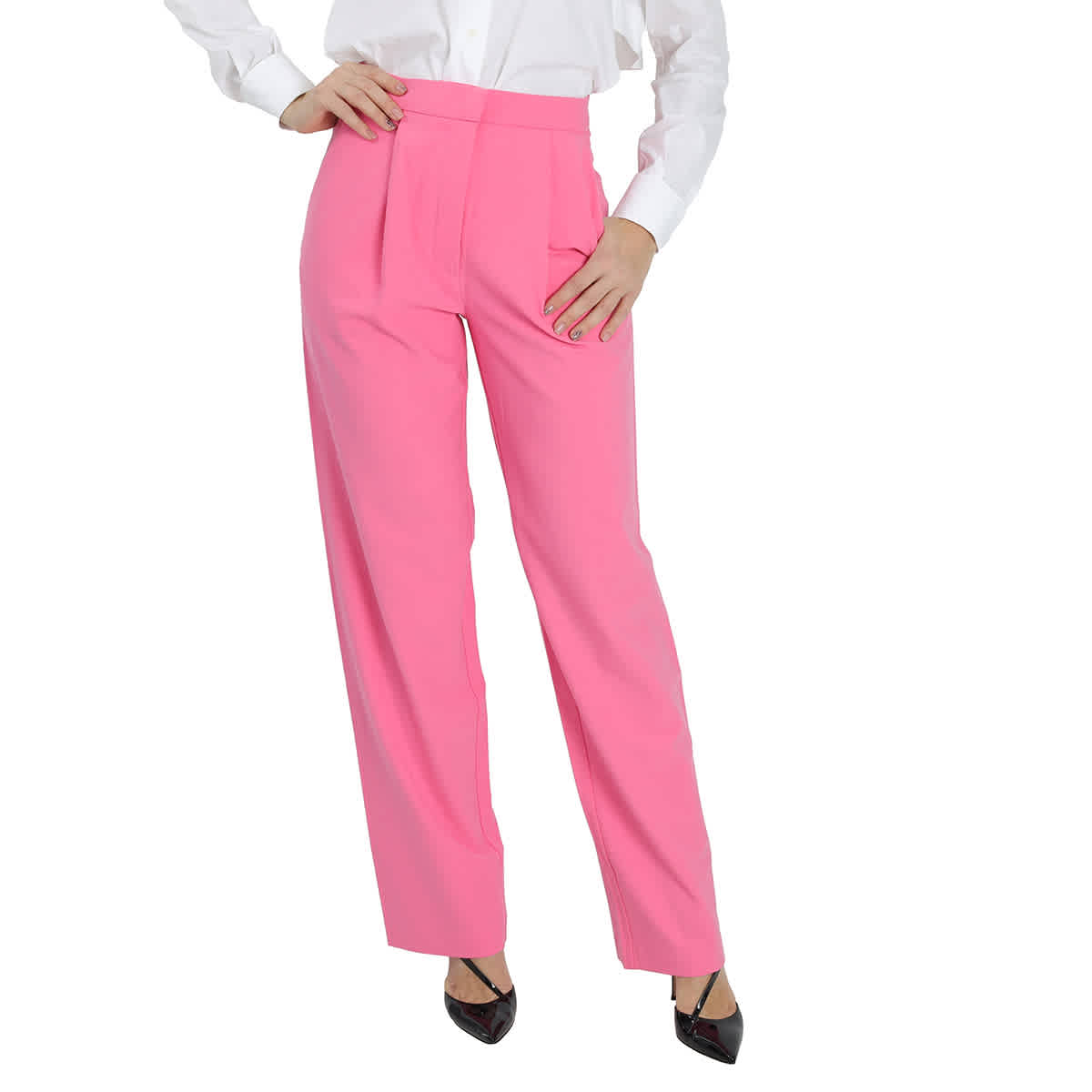 

Chinti And Parker Женские расклешенные брюки из шерстяного твила с принтом пионов, розовый